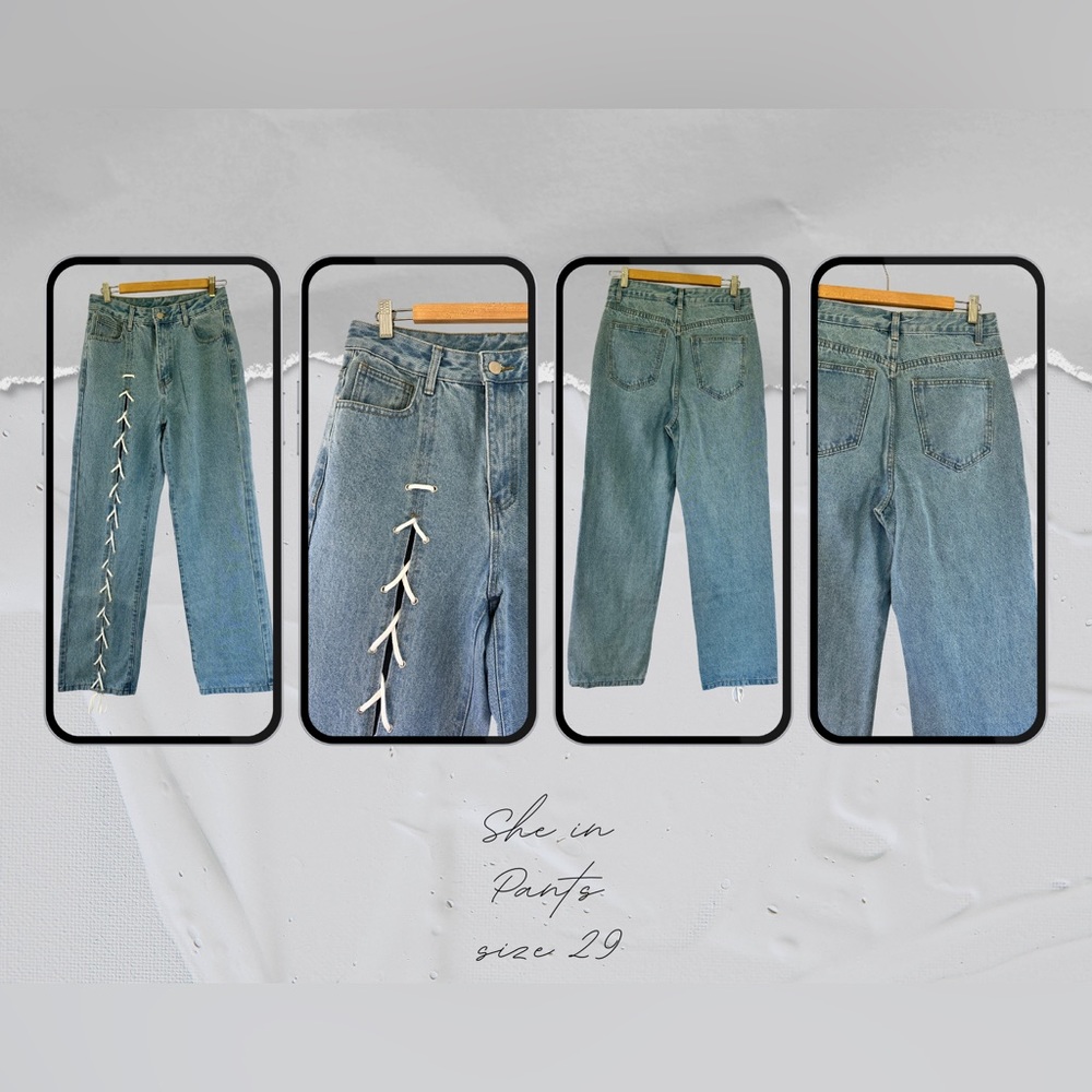 🌟 Unique High-Waisted Wide Leg Jeans with White Lace-Up Detail 🌟